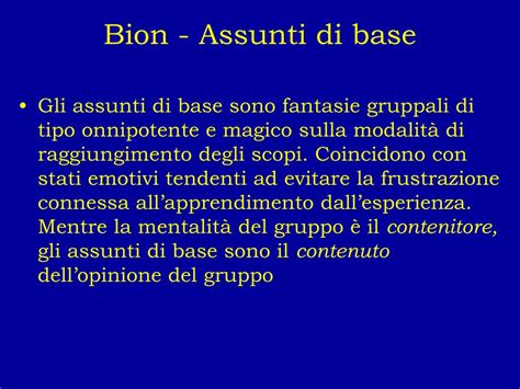 Schema dei tre assunti di base di Bion