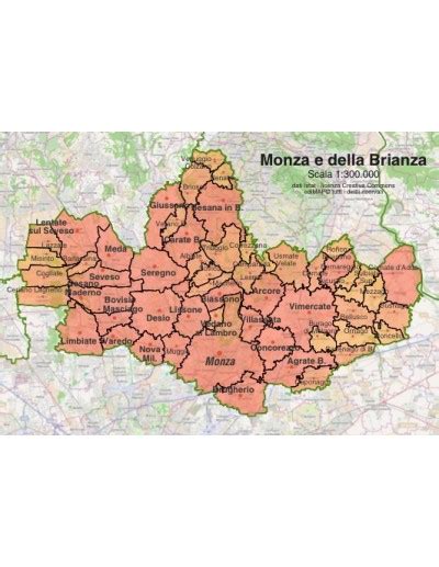 mappa stilizzata della provincia di Monza e Brianza con Cologno Monzese evidenziata