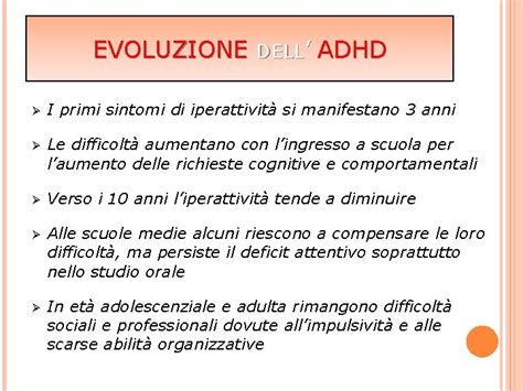 Diagramma che mostra l'evoluzione dei sintomi dell'ADHD dall'infanzia all'età adulta