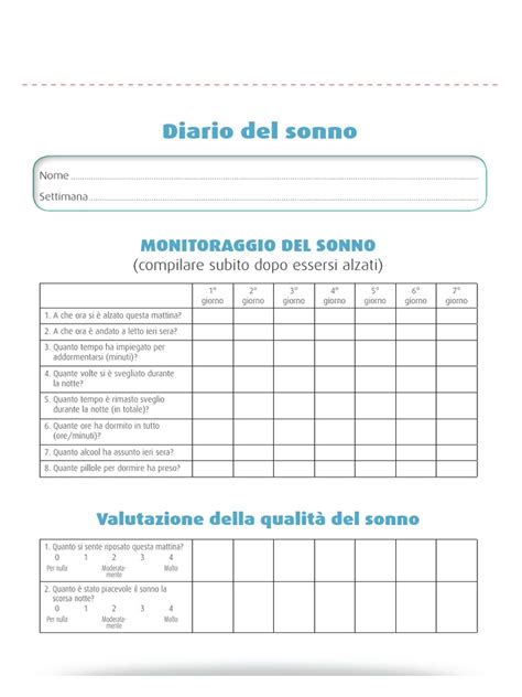 Diario del sonno compilato da un paziente