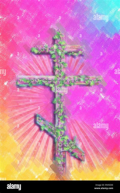 Simbolo della fede cristiana (croce) circondato da elementi naturali di pace