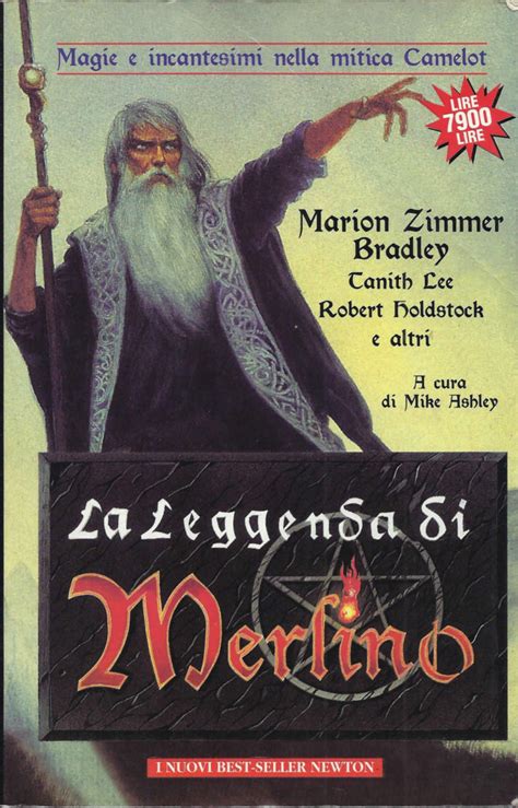 Illustrazione di Merlino con un libro di incantesimi