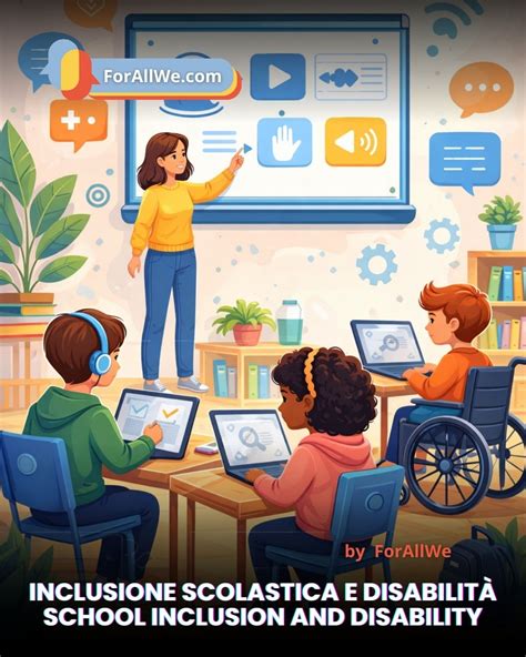 Scuola inclusiva con studenti diversi che collaborano