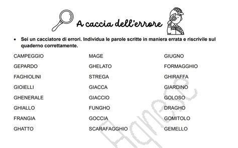 Foglio con parole scritte in modo errato