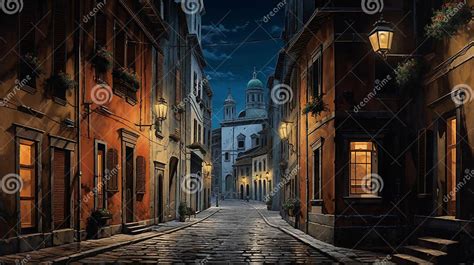 Illustrazione di una panchina in una strada cittadina di notte