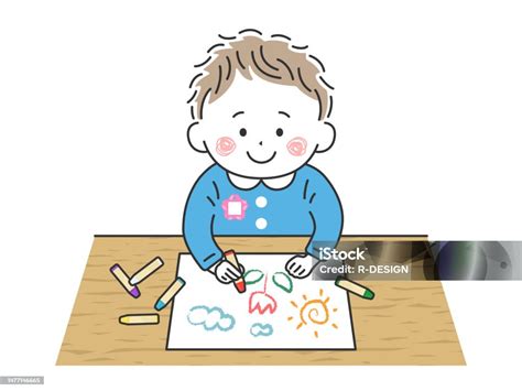 illustrazione di un bambino che disegna