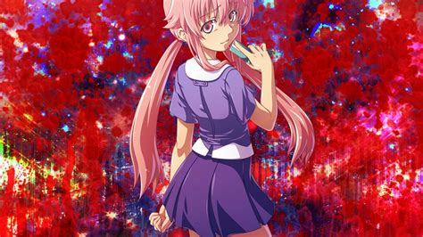 Yuno Gasai di Mirai Nikki con un sorriso ambiguo