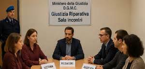 Infografica che mostra i benefici della giustizia riparativa: riduzione della recidiva, aumento della soddisfazione delle vittime, rafforzamento della comunità.