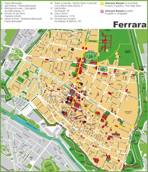 Mappa di Ferrara con evidenziati gli studi di psicologi