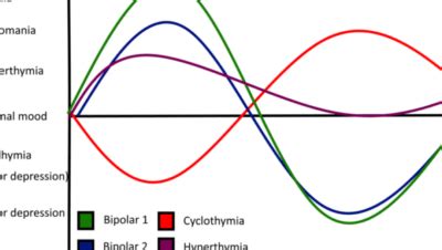 Diagramma che illustra la differenza tra eutimia, euforia, distimia e ciclotimia.