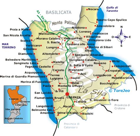 Mappa della provincia di Cosenza con evidenziato Roggiano Gravina