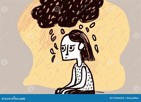 Illustrazione di una persona che sente ansia con simboli di preoccupazione e stress