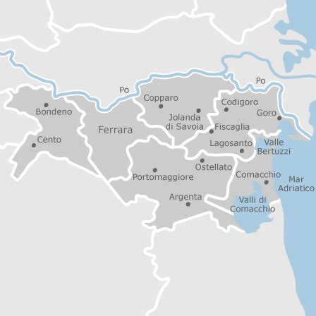 Mappa della Provincia di Ferrara con evidenziate le aree produttive