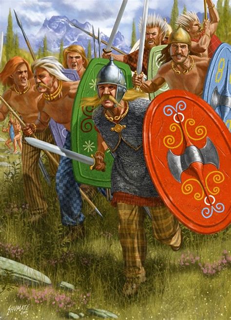 Raffigurazione di guerrieri celtici in battaglia