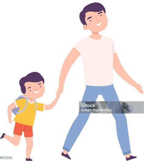Illustrazione di un genitore che tiene per mano un bambino, impedendogli di camminare da solo
