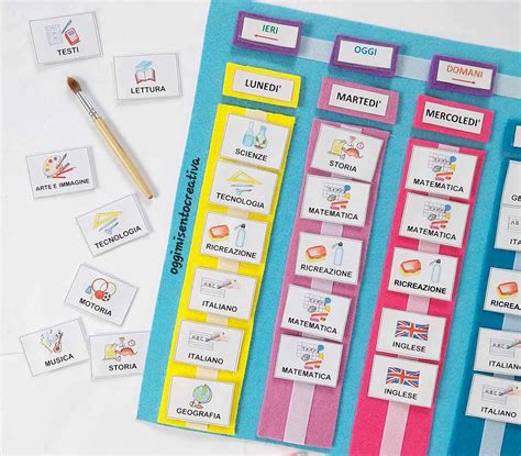 Bambino che usa un calendario visivo con immagini