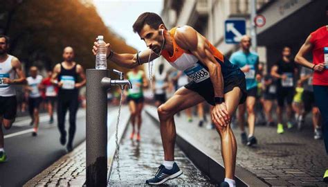 Runner che si ferma per bere acqua durante una corsa
