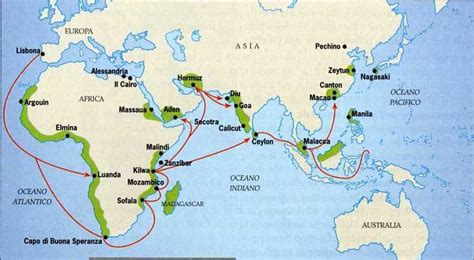 Mappa delle rotte di esplorazione del XV secolo