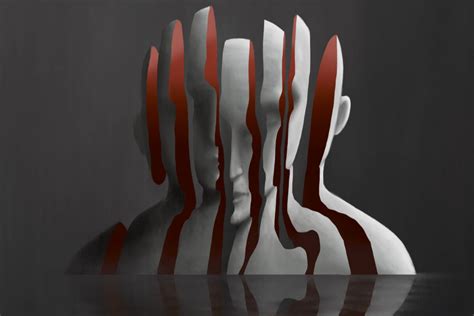 Illustrazione che rappresenta una mente frammentata o distorta, con elementi surreali.