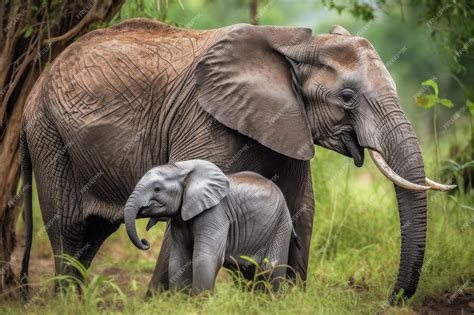 Elefante africano con la sua prole