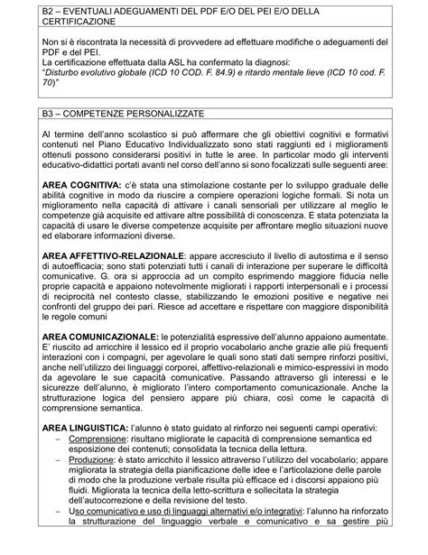 Un esempio di documento PEI