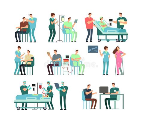 Illustrazione di un consultorio familiare con personale medico e pazienti