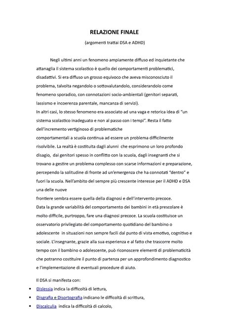 Esempio di relazione diagnostica DSA