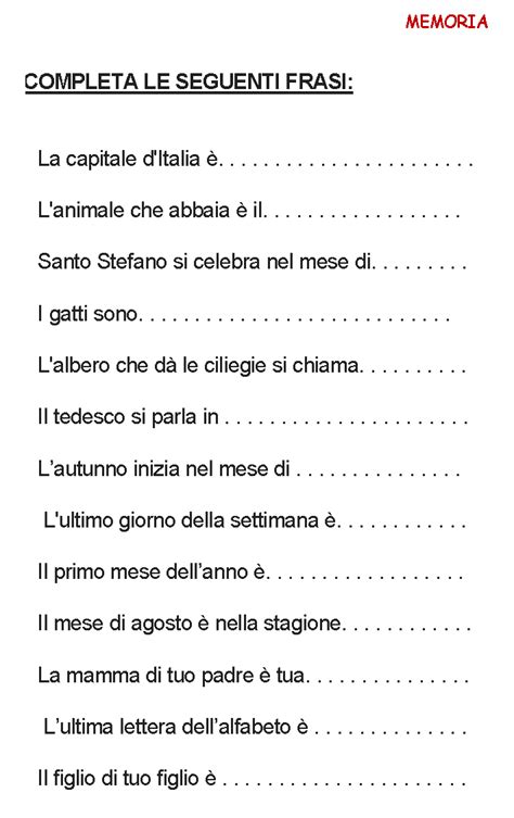 Scheda di stimolazione cognitiva per anziani