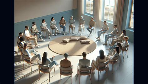 Illustrazione di persone sedute in cerchio in una stanza terapeutica
