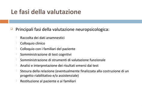 Diagramma che illustra le fasi di una valutazione neuropsicologica