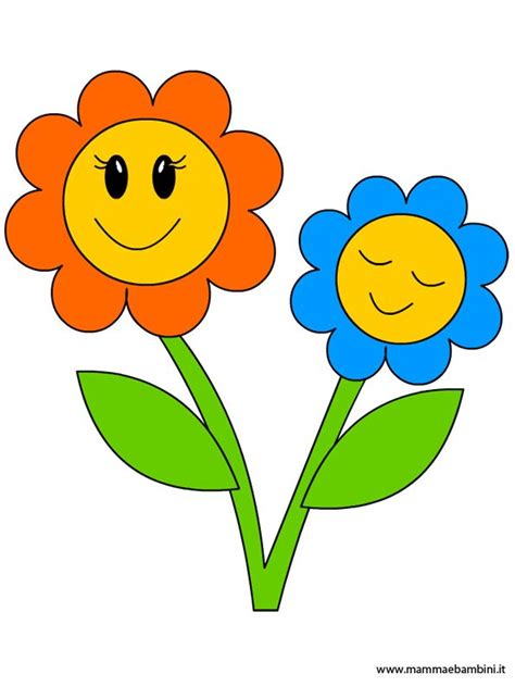 Fiori colorati disegnati da bambini, con un grande fiore blu al centro
