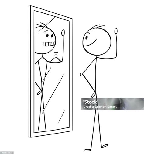Un uomo che si guarda allo specchio, ma vede una maschera