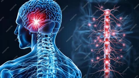 Illustrazione stilizzata del sistema nervoso umano con particolare enfasi sul cervello e sui neuroni.