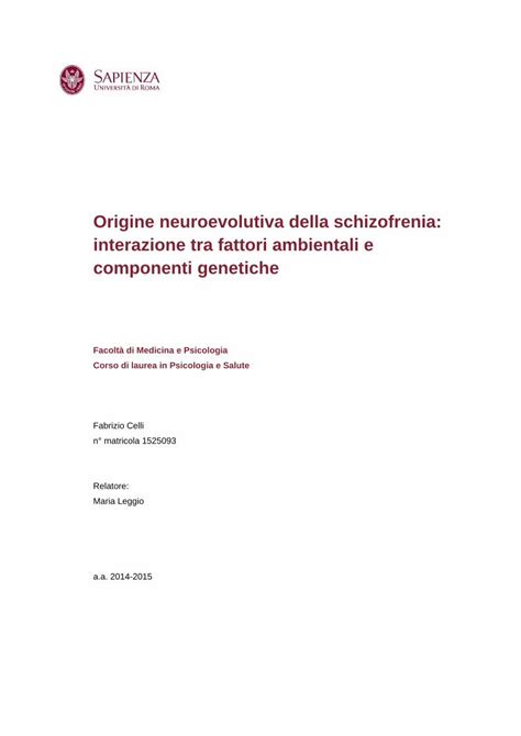 Interazione Gene-Ambiente nella Schizofrenia