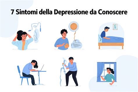 Illustrazione di diverse sfaccettature della depressione, mostrando sintomi emotivi, cognitivi e fisici.