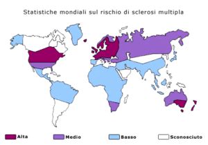 Mappa che mostra la distribuzione geografica della sclerosi multipla