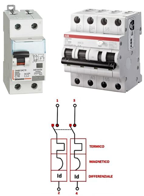 Diagramma di un interruttore magnetotermico bipolare