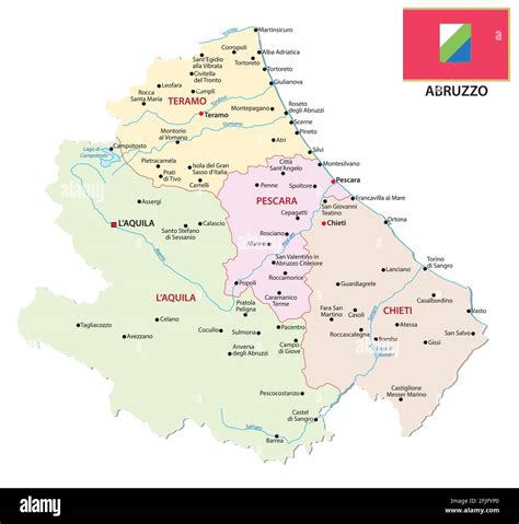 Mappa dell'Abruzzo con evidenziate le province di Chieti, L'Aquila, Pescara e Teramo