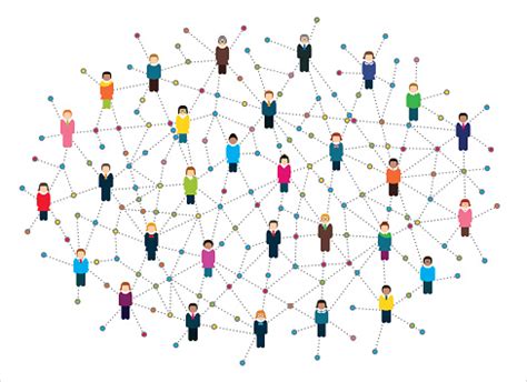 Immagine stilizzata di persone connesse tramite icone di chat e videochiamata