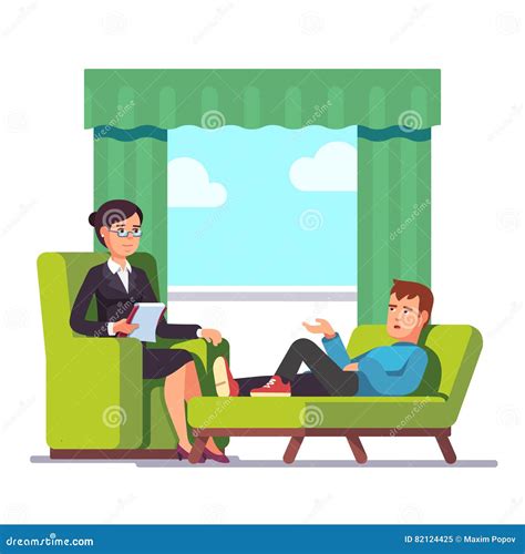 Illustrazione di uno psicologo che lavora con un cliente in un ambiente moderno