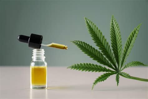 Immagine di una foglia di cannabis con gocce di olio di CBD