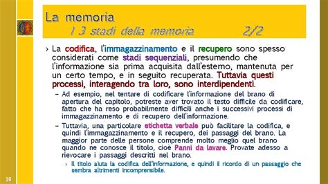 Diagramma delle fasi della memoria: codifica, immagazzinamento, recupero