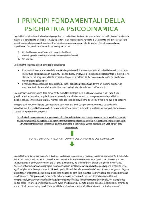 Diagramma che illustra i principi della psichiatria psicodinamica