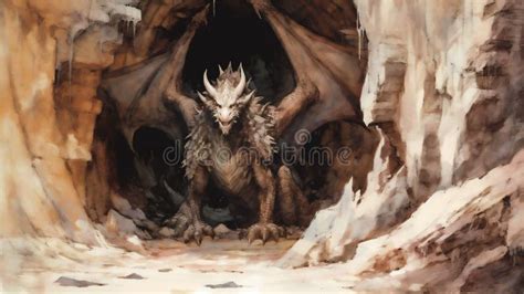 Drago che custodisce un tesoro in una caverna