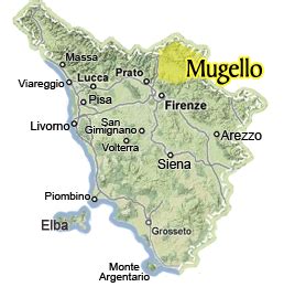 Mappa del territorio del Mugello con evidenziati i comuni