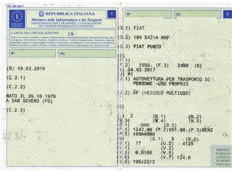 Documento di circolazione di un motociclo