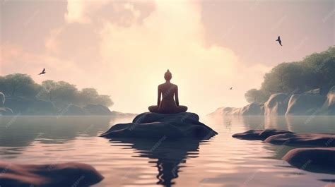 Illustrazione di una persona che medita seduta su una roccia con il sole che tramonta