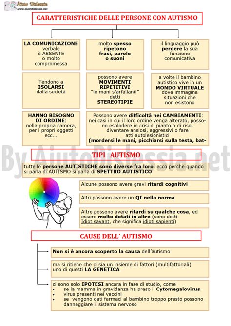 Infografica che illustra le aree chiave delle caratteristiche autistiche