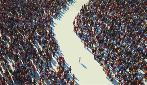 Illustrazione che rappresenta una persona isolata in mezzo a una folla