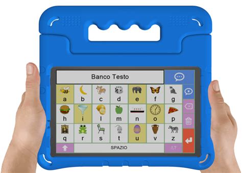 Bambino che utilizza un comunicatore con simboli immagini